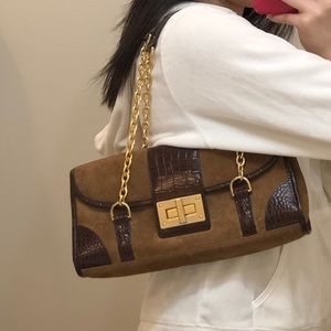 brown suede ralph lauren shoulder purse